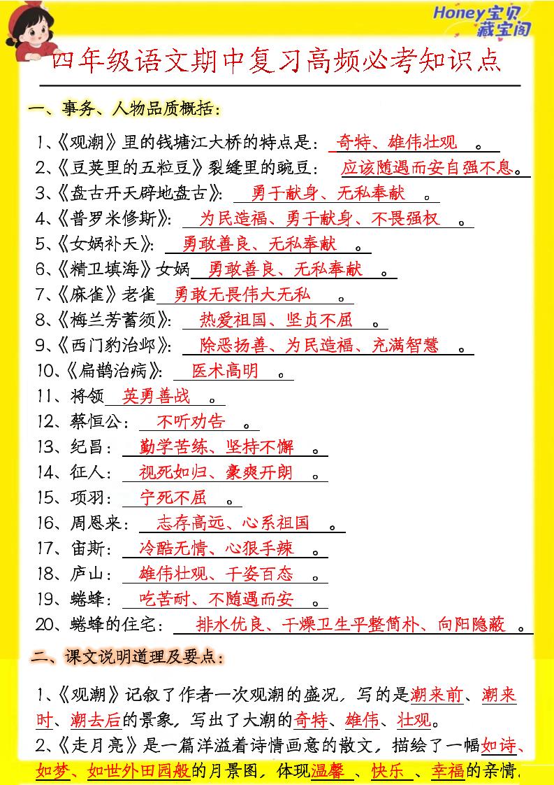 四上语文期中高频考点-网亿资源平台