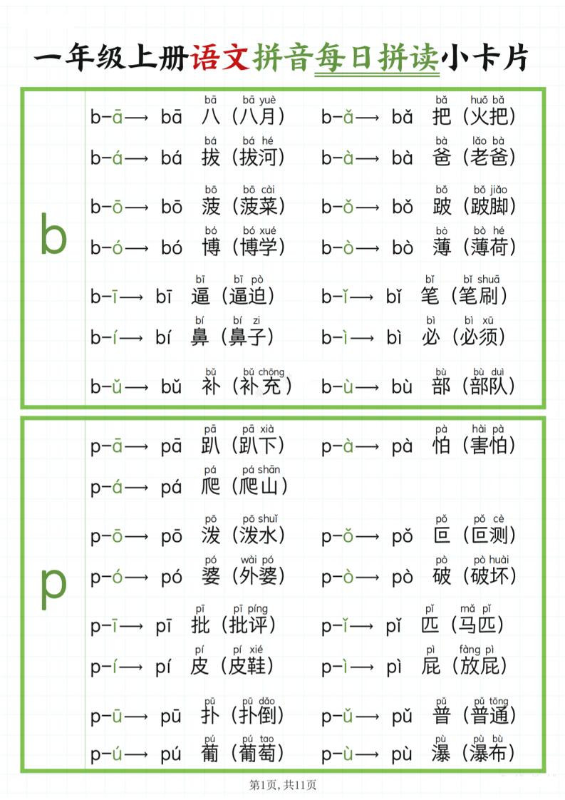 一年级上语文拼音每日拼读-网亿资源平台