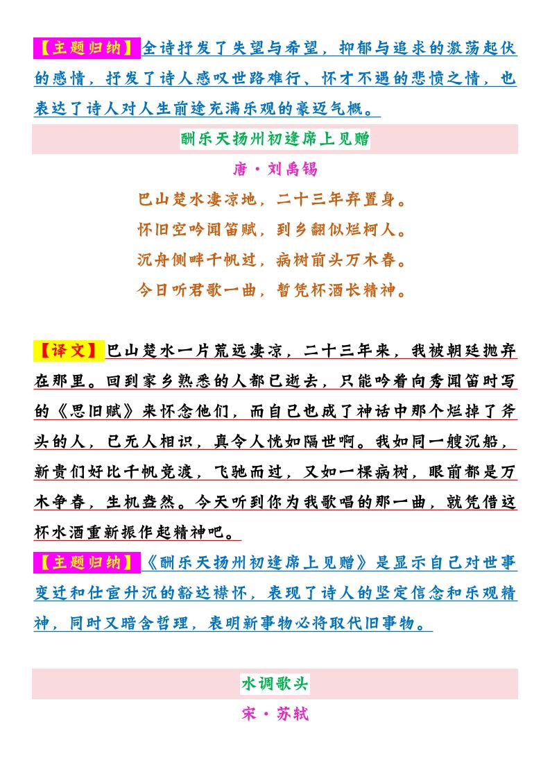 【2025秋新版】九年级上册语文必背古诗词整理（含译文+主题归纳）