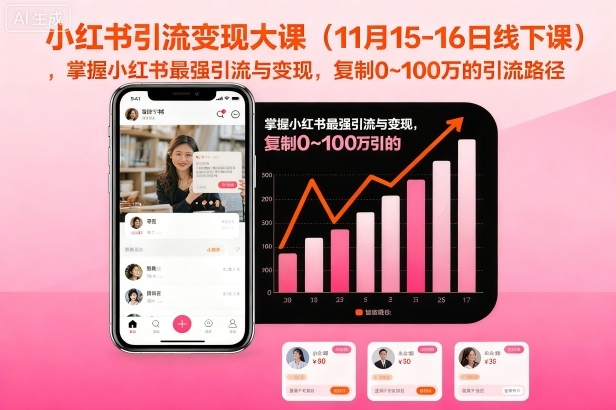 小红书引流变现大课（11月15-16日线下课），掌握小红书最强引流与变现，复制0~100万的引流路径-网亿资源平台