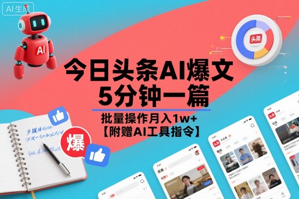 今日头条AI爆文，5分钟一篇，批量操作月入1w+【附赠AI工具指令】-邪修侠 - 演示