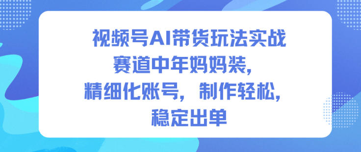 视频号AI带货玩法实战，赛道中年妈妈装，精细化账号，制作轻松，稳定出单-网亿资源平台