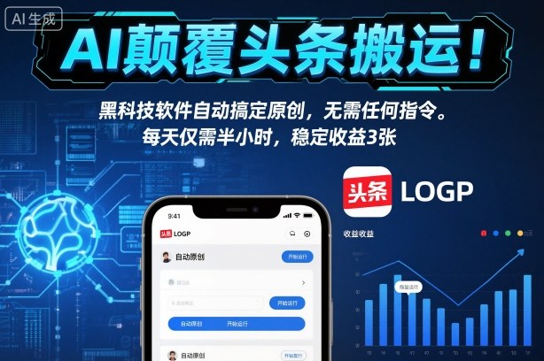 AI颠覆头条搬运！黑科技软件自动搞定原创，无需任何指令。每天仅需半小时，稳定收益3张【揭秘】-网亿资源平台