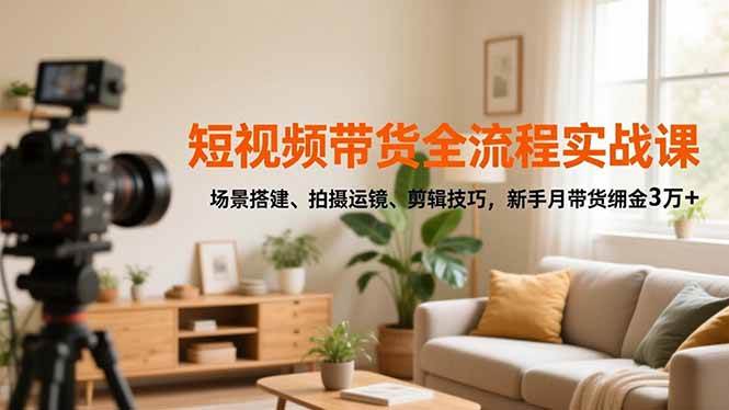（16680期）短视频带货全流程实战课，场景搭建、拍摄运镜、剪辑技巧，新手月带货佣金3万+-网亿资源平台