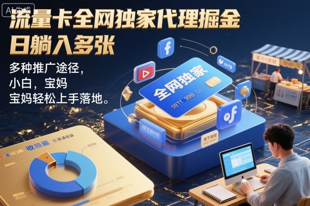 流量卡全网独家代理掘金，日躺入多张，多种推广途径，小白，宝妈轻松上手落地-网亿资源平台