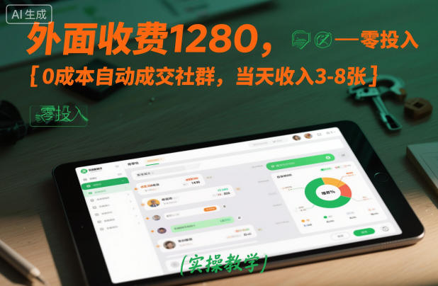 外面收费1280，0成本自动成交社群，当天收入3-8张【实操教学】-网亿资源平台