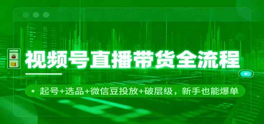 视频号直播带货全流程：起号+选品+微信豆投放+破层级，新手也能爆单-网亿资源平台