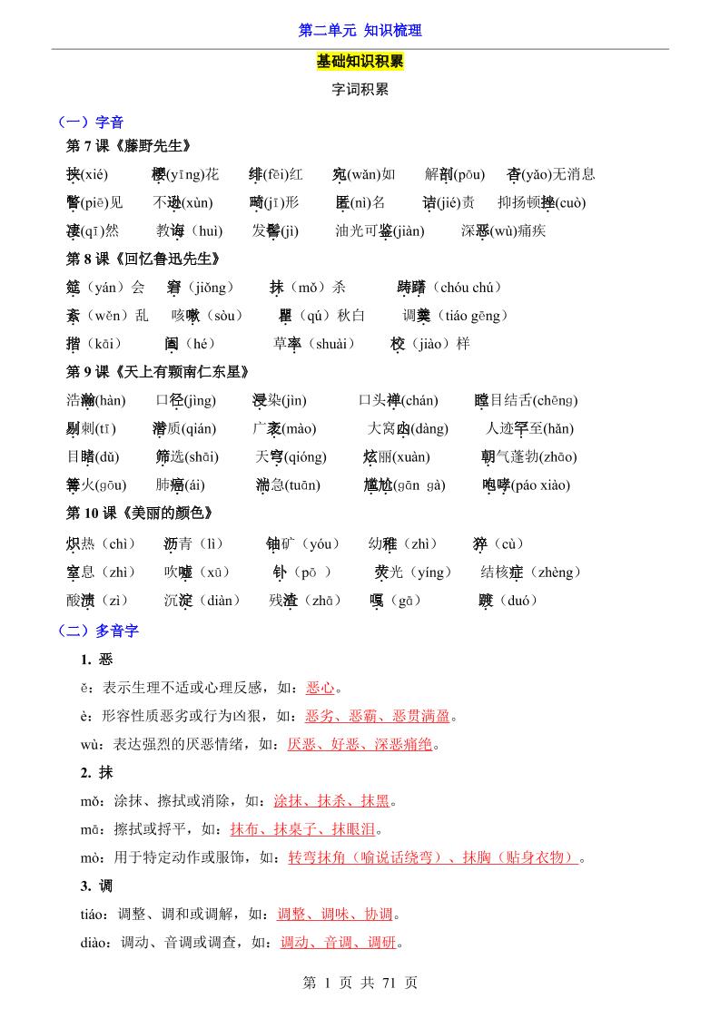 八年级上语文第2单元（知识梳理）-知识点-网亿资源平台