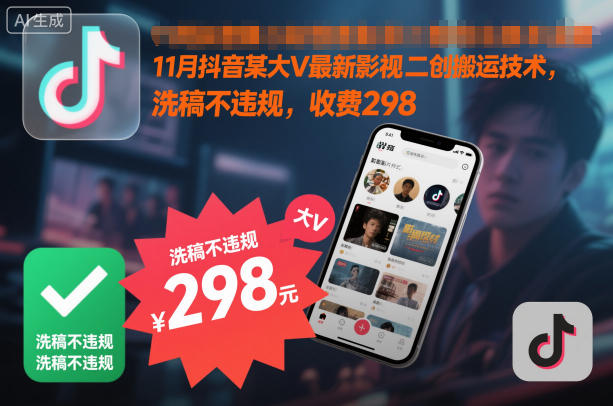 11月抖音某大V最新影视二创搬运技术，洗稿不违规，收费298-邪修侠 - 演示