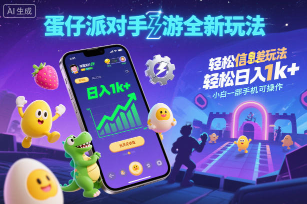 蛋仔派对手游全新玩法，轻松日入1k+，风口信息差玩法，当天见收益，小白一部手机可操作-网亿资源平台