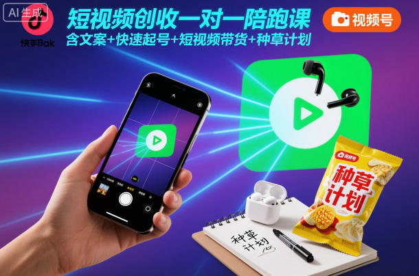 短视频创收一对一陪跑课，含文案+快速起号+短视频带货+种草计划-网亿资源平台