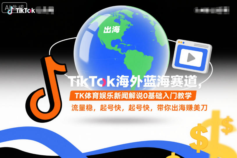 TikTok海外蓝海赛道，TK体育娱乐新闻解说0基础入门教学，流量稳，起号快，带你出海賺美刀-网亿资源平台