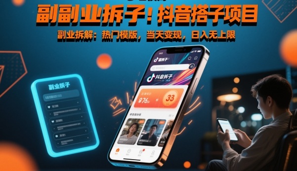 副业拆解：抖音搭子项目，热门模版，当天变现，日入无上限-网亿资源平台