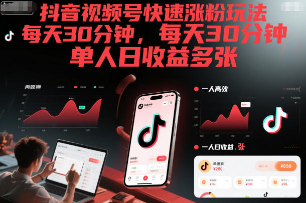 抖音视频号快速涨粉玩法，每天30分钟，单人日收益多张-邪修侠 - 演示