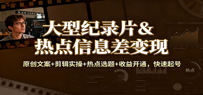 大型纪录片&热点信息差变现:原创文案+剪辑实操+热点选题+收益开通,快速起号-邪修侠