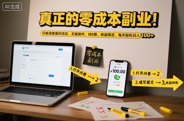 真正的零成本副业！问卷调查暴利项目，无脑操作，纯0撸，收益稳定，每天轻松日入100+【揭秘】-90网
