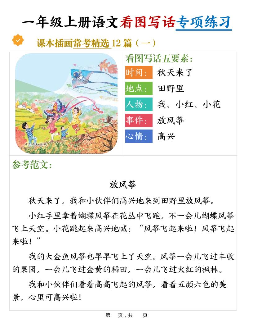 新一上语文看图写话专项练习常考精选12篇（含范文24页）-网亿资源平台