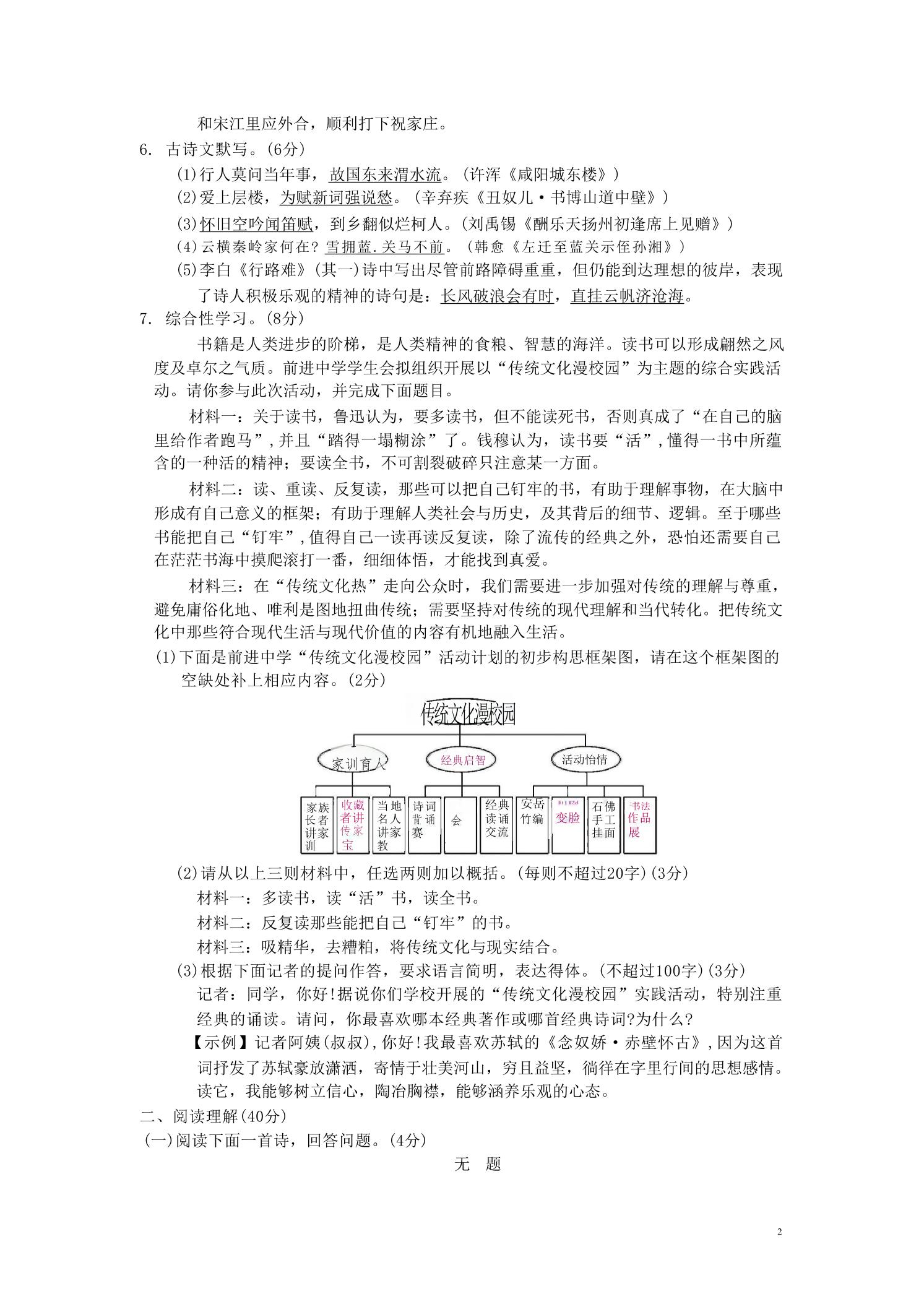 九年级上语文第六单元综合测试卷