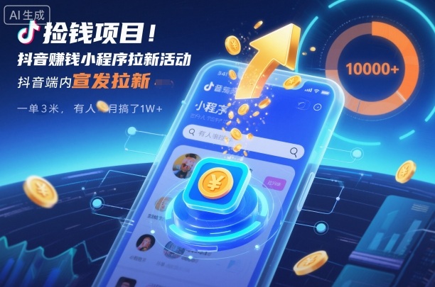捡钱项目！抖音賺钱小程序拉新活动，抖音端内宣发拉新，一单3米，有人半个月搞了1W+-邪修侠 - 演示