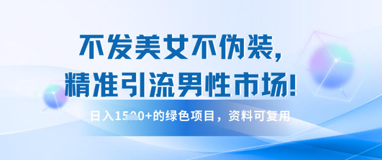 不发美女不伪装，精准引流男性市场！日入多张的绿色项目，资料可复用-网亿资源平台