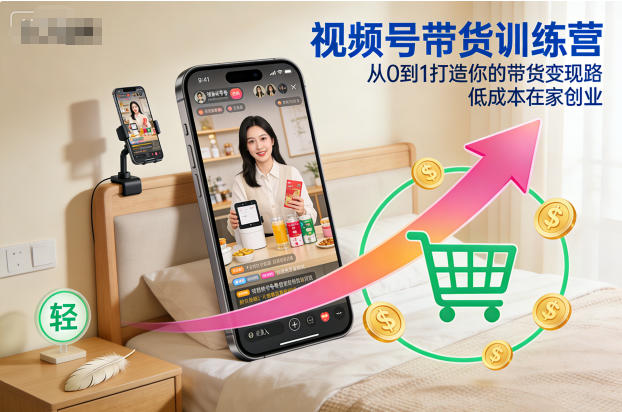 视频号带货训练营，从0到1打造你的带货变现路，低成本在家创业-网亿资源平台