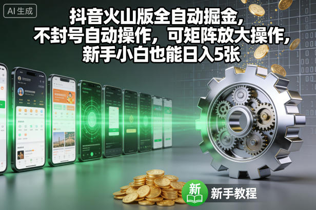 抖音火山版全自动掘金，不封号自动操作，可矩阵放大操作，新手小白也能日入5张【揭秘】-网亿资源平台