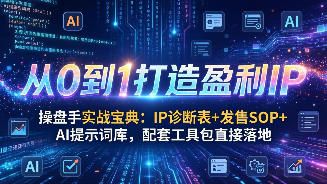 操盘手实战宝典：IP诊断表+发售SOP+AI提示词库，配套工具包直接落地，从0到1打造盈利IP-怪兽网创俱乐部
