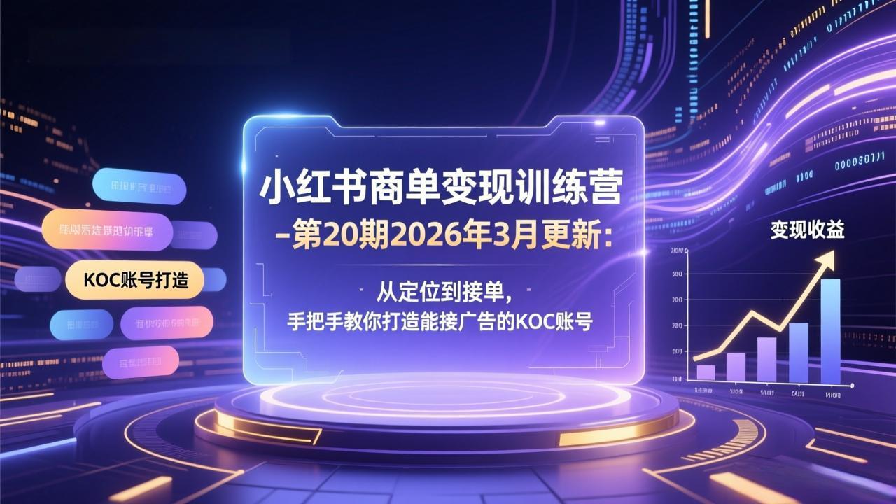 小红书商单变现训练营-第20期26年3月更新：从定位到接单，手把手教你打造能接广告的KOC账号-怪兽网创俱乐部