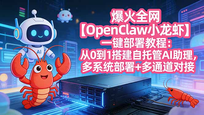 爆火全网【OpenClaw 小龙虾】一键部署教程：从0到1搭建自托管AI助理，多系统部署+多通道对接-怪兽网创俱乐部