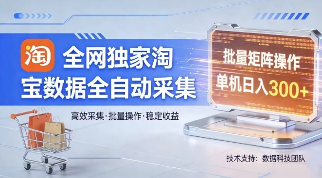 全网独家，淘宝数据全自动采集项目，批量可矩阵，单机轻松日入300【揭秘】-怪兽网创俱乐部