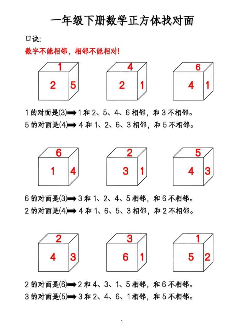 一年级下数学正方体找对面专项练2-时令官IP站