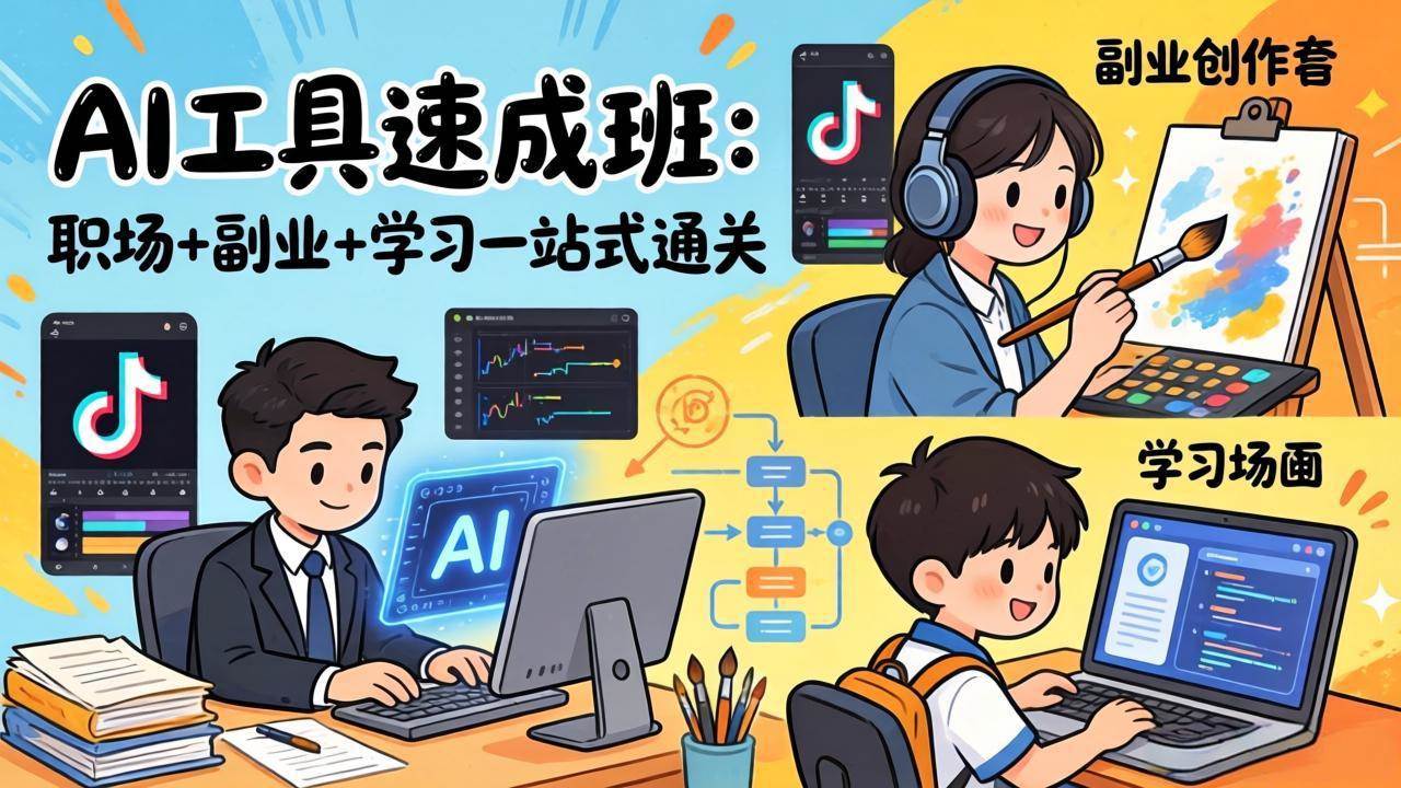 (17650期)AI工具速成班:职场+副业+学习一站式通关,20+爆款类型+剪映技巧+抖音算法,0基础快速上手-皓哥创业笔记