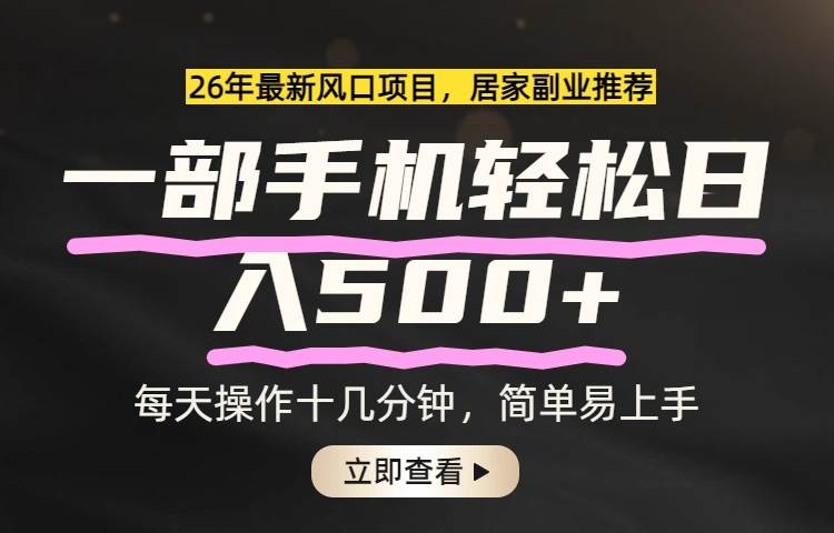 （17680期）26年居家副业首选，一部手机轻松日入500+，长期稳定可做-副业资源网