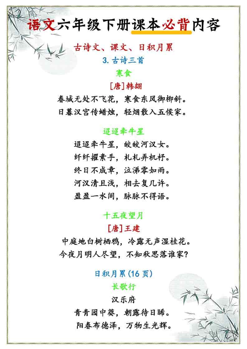 六年级下语文课本必背内容-副业资源网