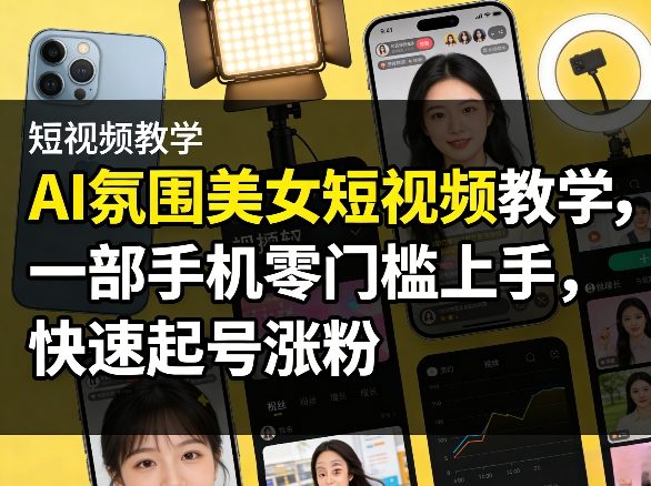 AI氛围美女短视频教学，一部手机零门槛上手，快速起号涨粉-副业资源网