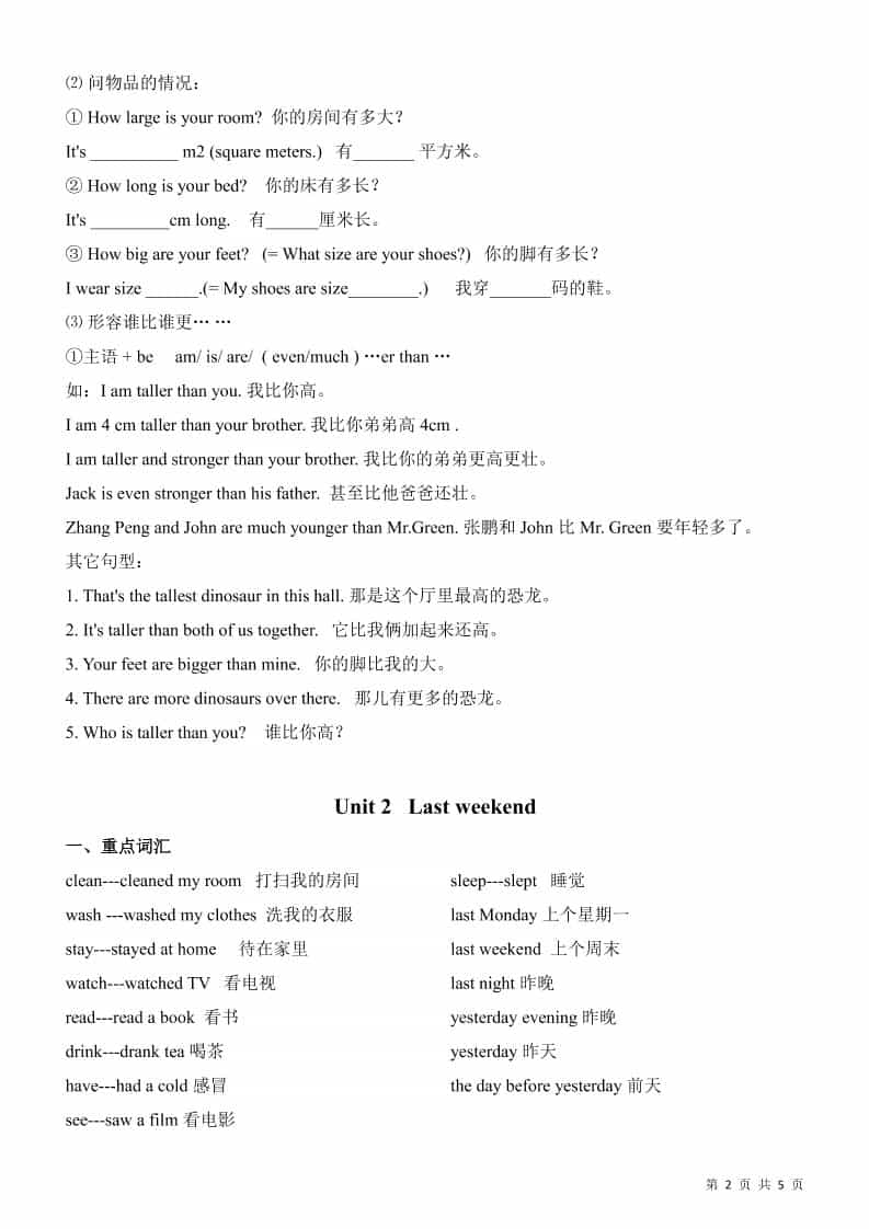 六年级下英语全册知识总结《人教版PEP》