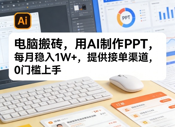 电脑搬砖，用AI制作PPT，每月稳入1W+，提供接单渠道，0门槛上手！-副业资源网