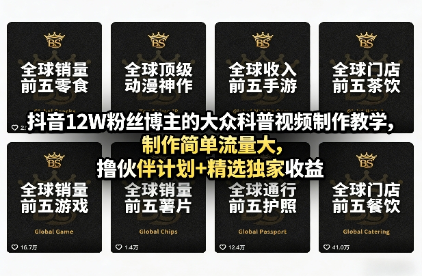 抖音12W粉丝博主的大众科普视频制作教学，制作简单流量大，撸伙伴计划+精选独家收益-邪修侠 - 演示