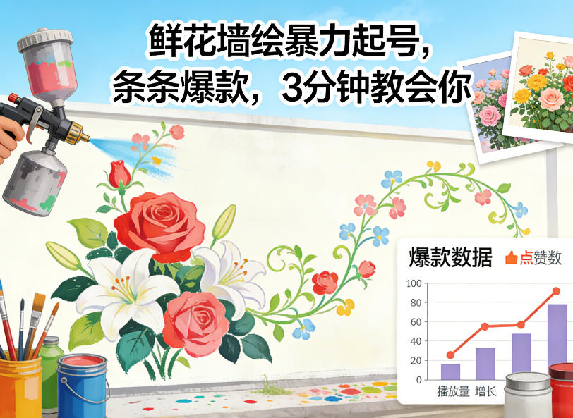 鲜花墙绘暴力起号，条条爆款，3分钟教会你-小白项目网