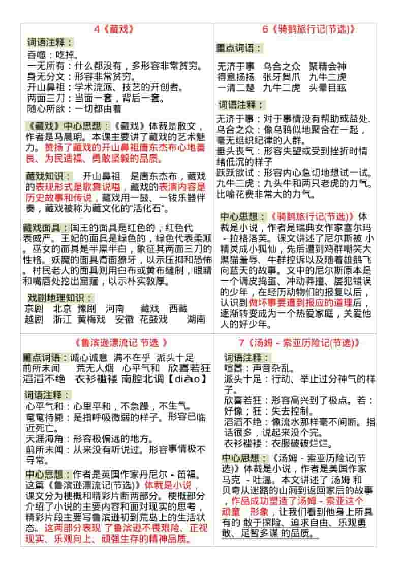 六年级下语文全册课课贴