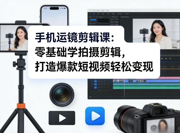 手机运镜剪辑课：零基础学拍摄剪辑，打造爆款短视频轻松变现-副业资源网