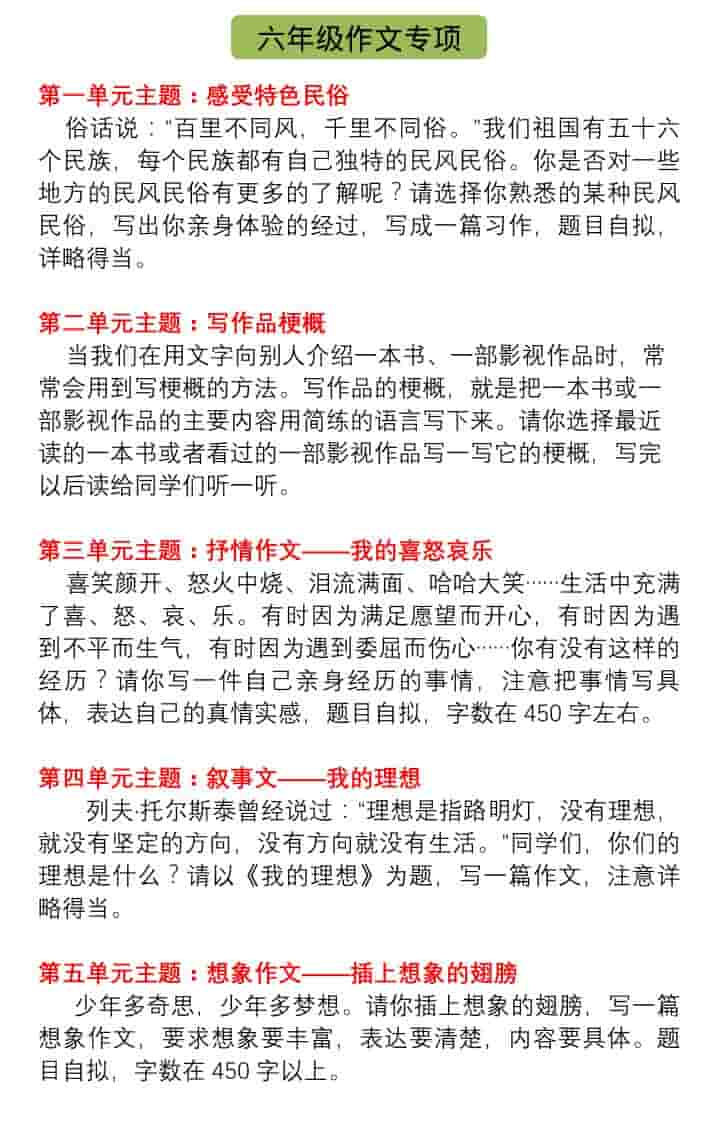 六年级下语文单元习作指导+精选范文-副业资源网
