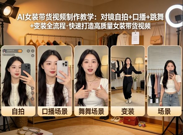 AI女装带货视频制作教学，对镜自拍、口播、跳舞、变装全流程，快速打造高质量女装带货视频-皓哥创业笔记