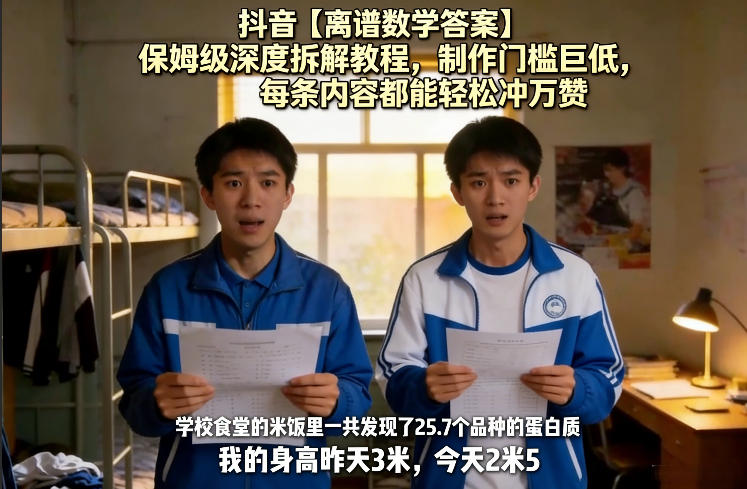 抖音【离谱数学答案】保姆级深度拆解教程，制作门槛巨低，每条内容都能轻松冲万赞，附详细步骤-副业资源网