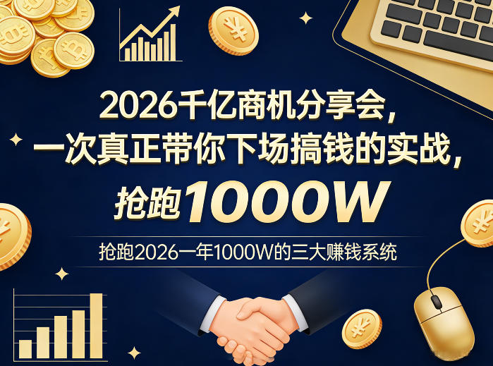 2026千亿商机分享会，一次真正带你下场搞钱的实战，抢跑2026一年1000W的三大賺钱系统-小白项目网