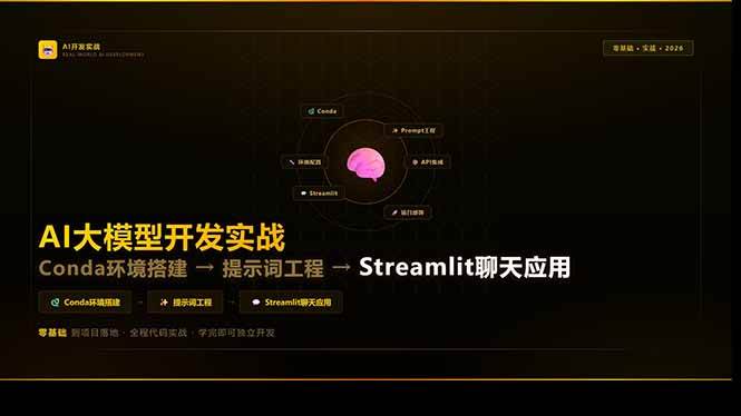 （17723期）AI大模型开发实战：Conda环境搭建→提示词工程→Streamlit聊天应用，零基础到项目落地-小白项目网
