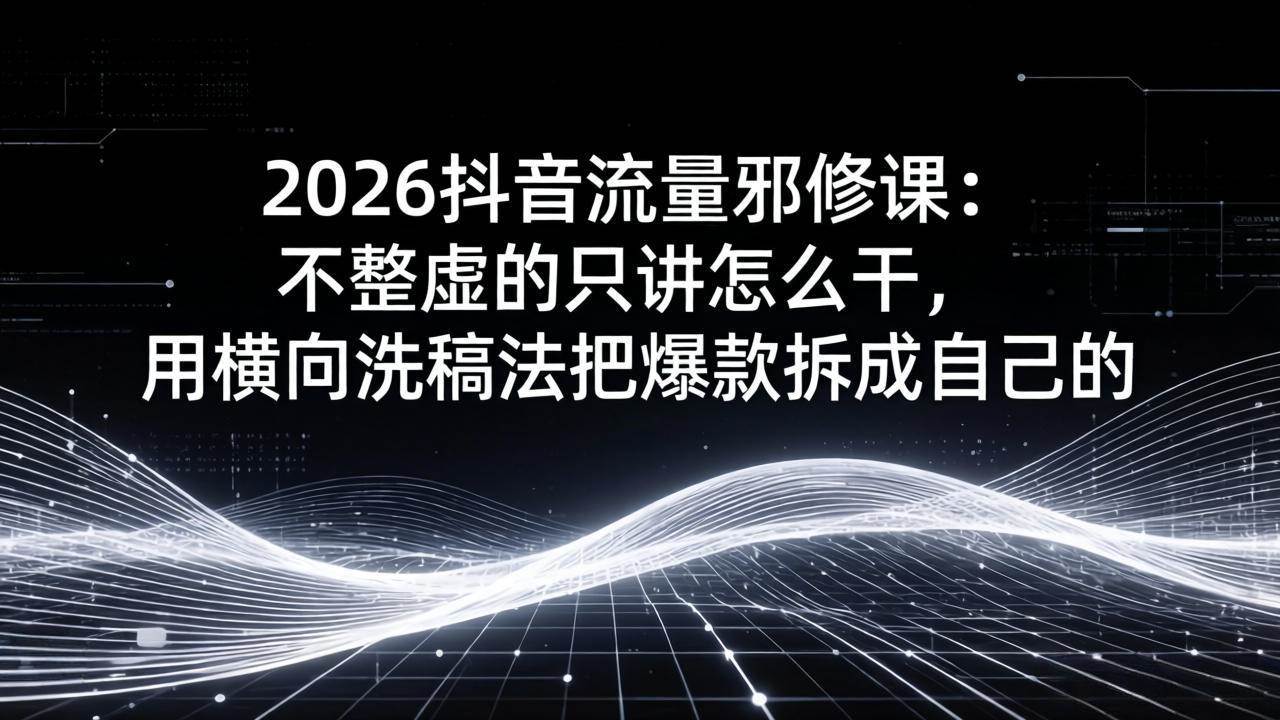 （17725期）2026抖音流量邪修课：不整虚的只讲怎么干，用横向洗稿法把爆款拆成自己的-小白项目网