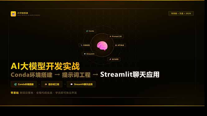 AI大模型开发实战：Conda环境搭建→提示词工程→Streamlit聊天应用，零基础到项目落地-怪兽网创俱乐部