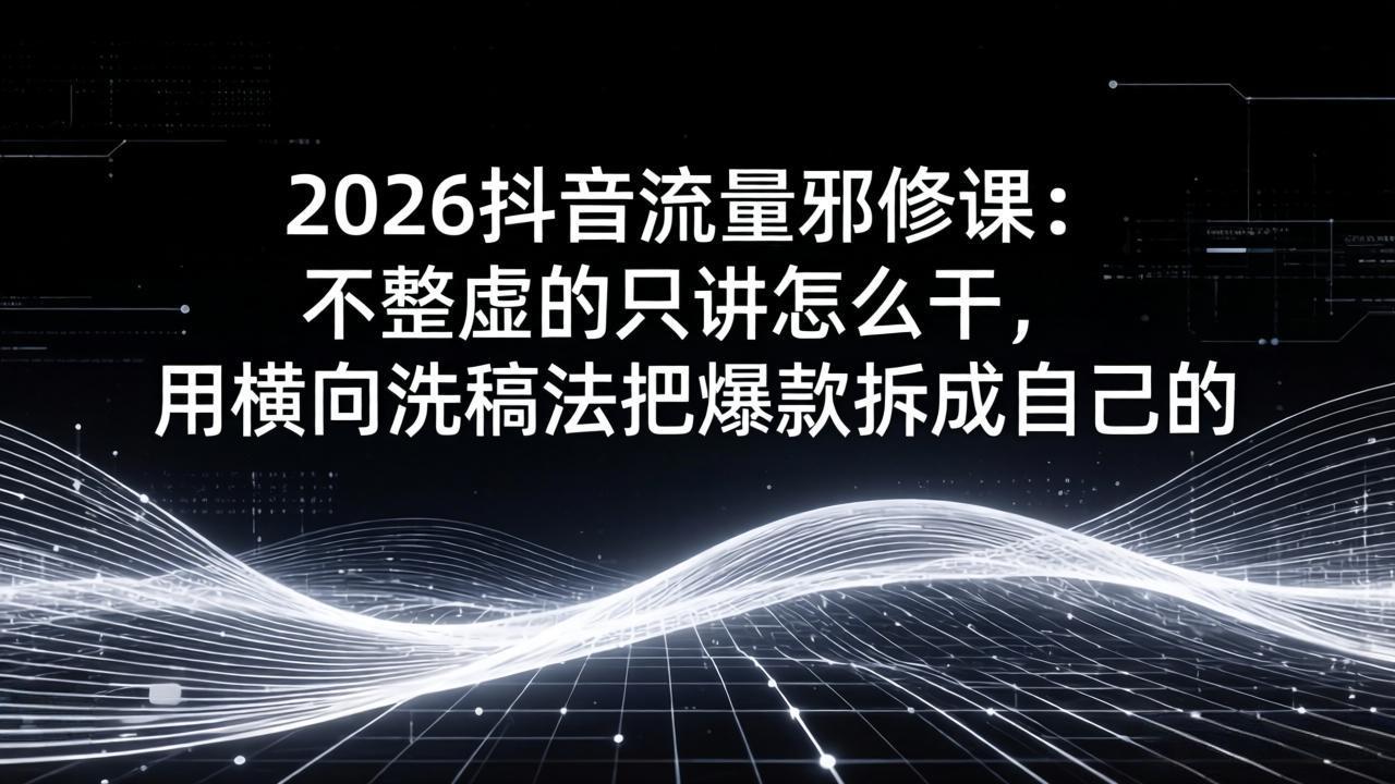 2026抖音流量邪修课：不整虚的只讲怎么干，用横向洗稿法把爆款拆成自己的-副业资源网