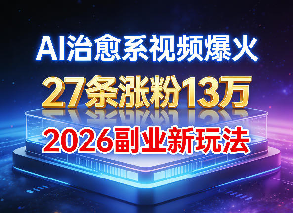 AI治愈系视频爆火，27条涨粉13W，2026新手副业新玩法-皓哥创业笔记
